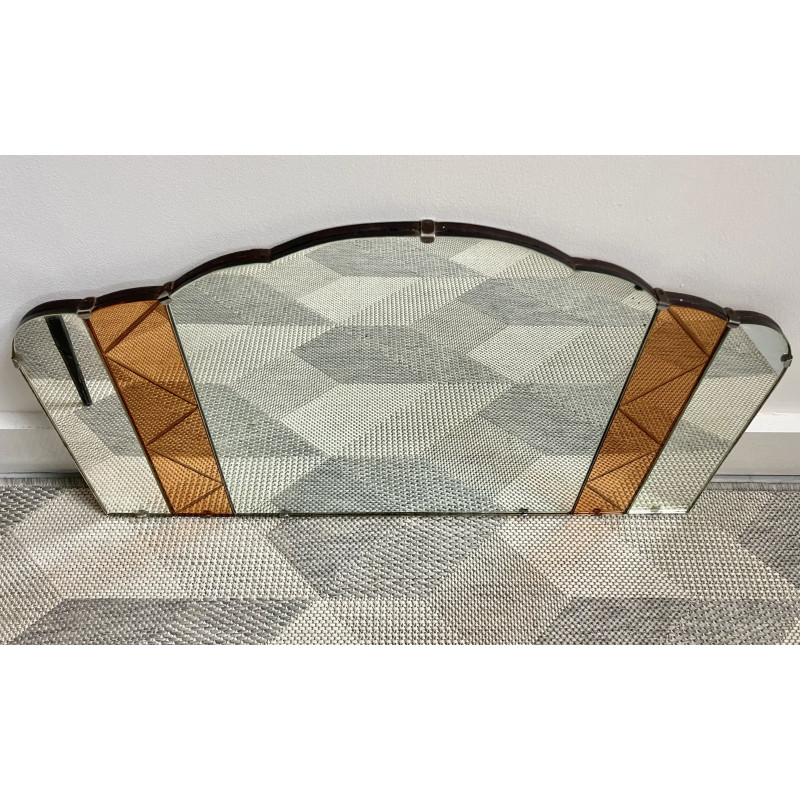 Art Deco vintage wall mirror with decorative coloured glass panels, 1930s