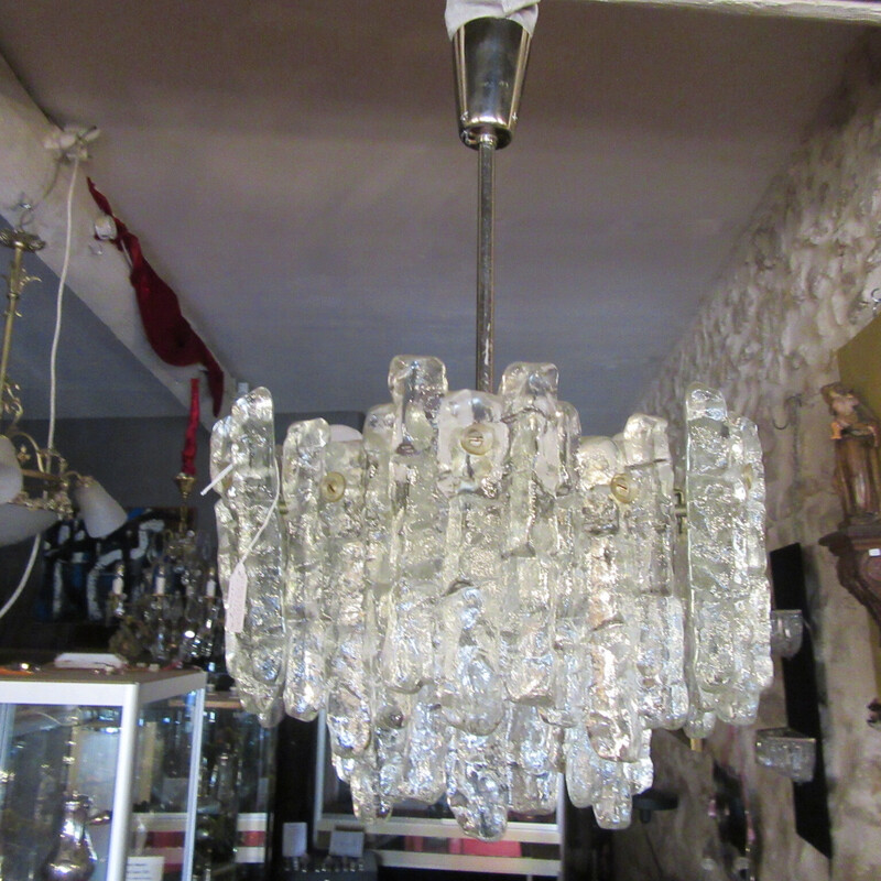 Vintage frosted glass chandelier by Kalmar J. T, 1960-1970