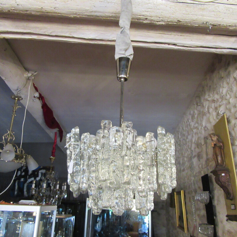 Vintage frosted glass chandelier by Kalmar J. T, 1960-1970