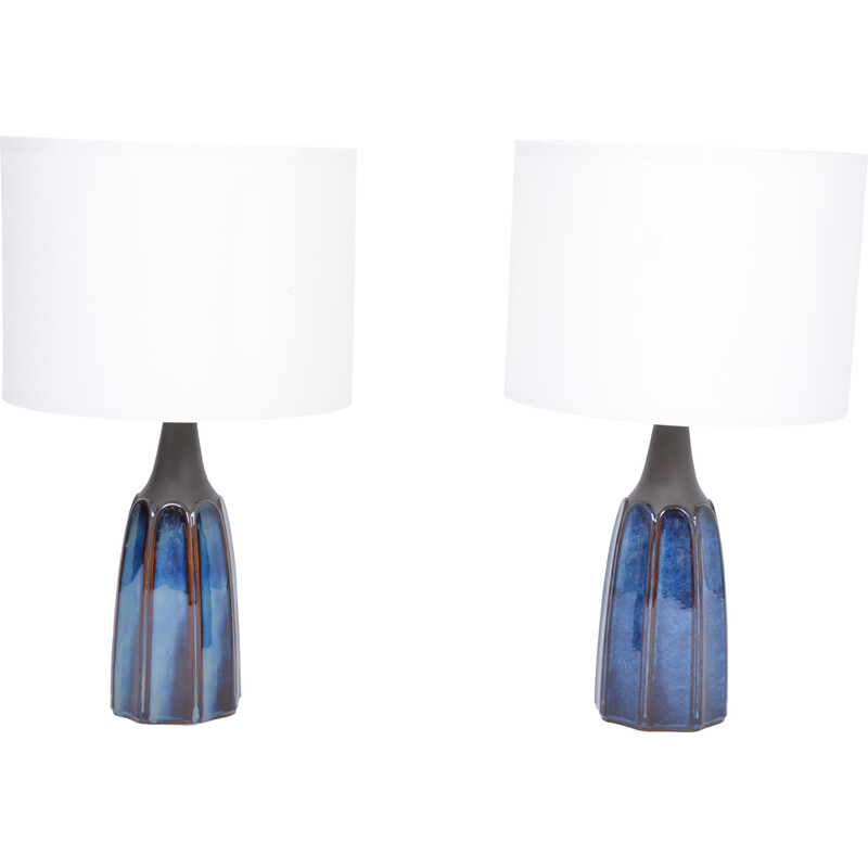Pair of vintage blue stoneware table lamps model 1042 by Einar Johansen for Søholm