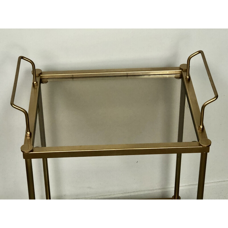 Vintage gilded metal serving table with 2 trays, 1970