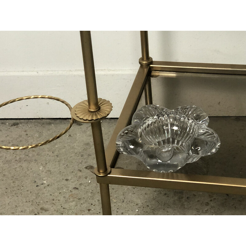 Vintage gilded metal serving table with 2 trays, 1970