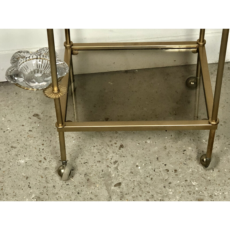 Vintage gilded metal serving table with 2 trays, 1970