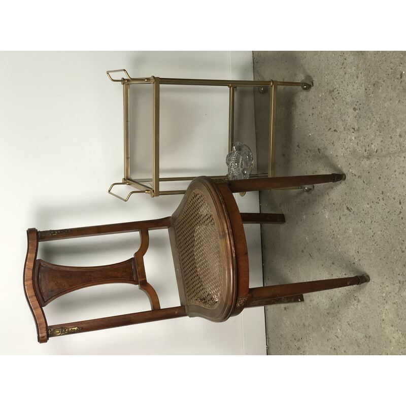 Vintage gilded metal serving table with 2 trays, 1970