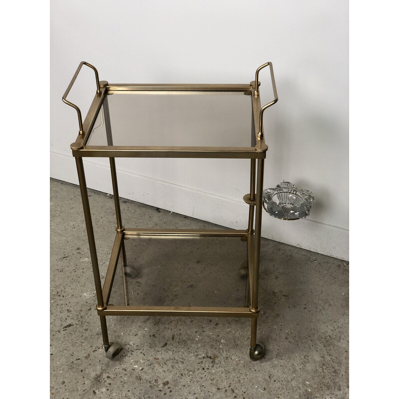 Vintage gilded metal serving table with 2 trays, 1970