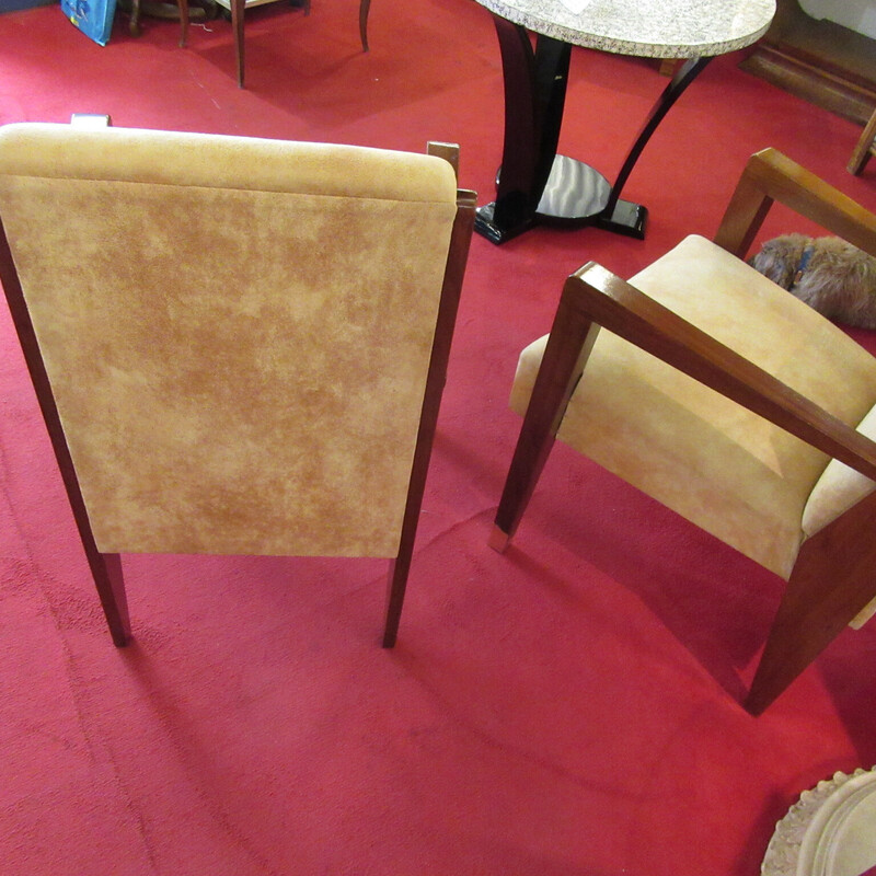 Paar vintage Art-Deco mahonie en fluwelen fauteuils, 1930
