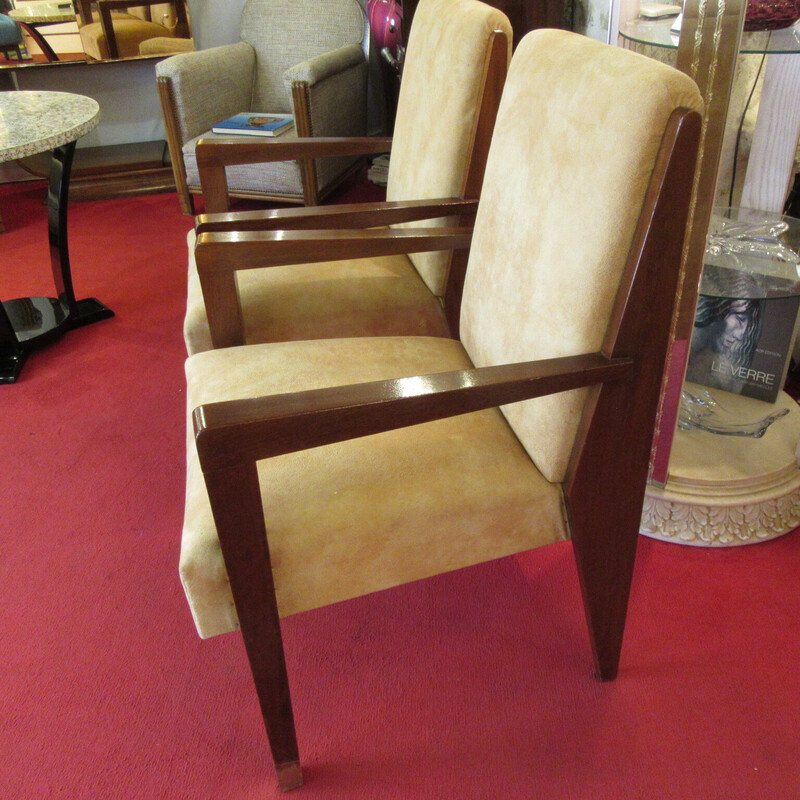 Pair of vintage Art-Deco mahogany and velvet armchairs, 1930