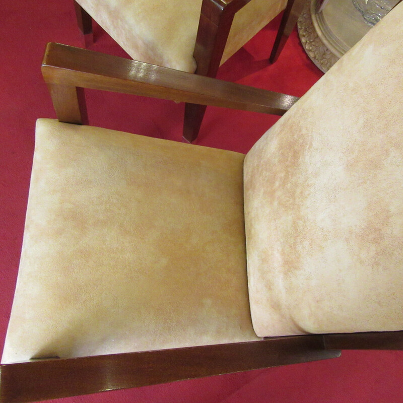 Pair of vintage Art-Deco mahogany and velvet armchairs, 1930