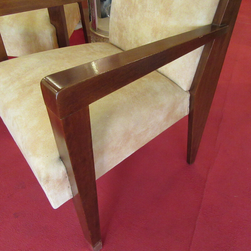 Pair of vintage Art-Deco mahogany and velvet armchairs, 1930