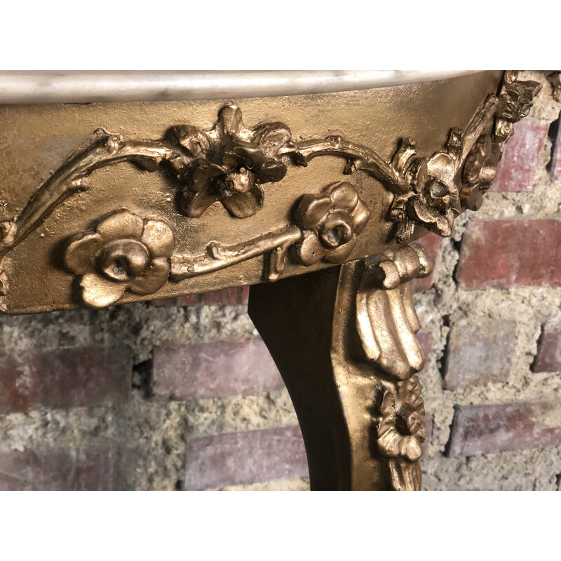 Vintage carved wood console with marble top, 1950