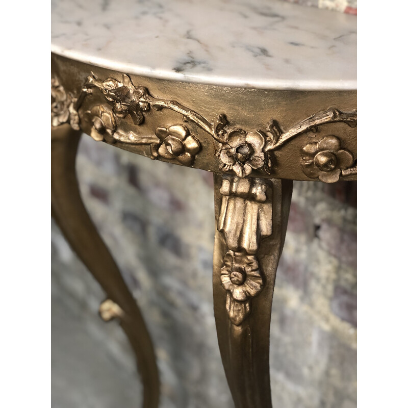 Vintage carved wood console with marble top, 1950