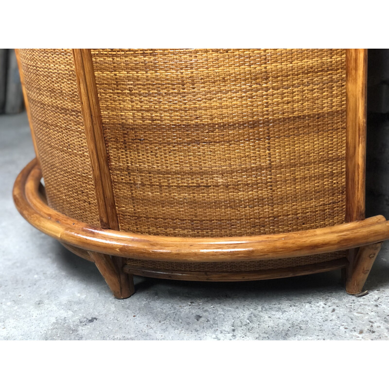 Vintage bar and its 3 stools in rattan and bamboo, 1960