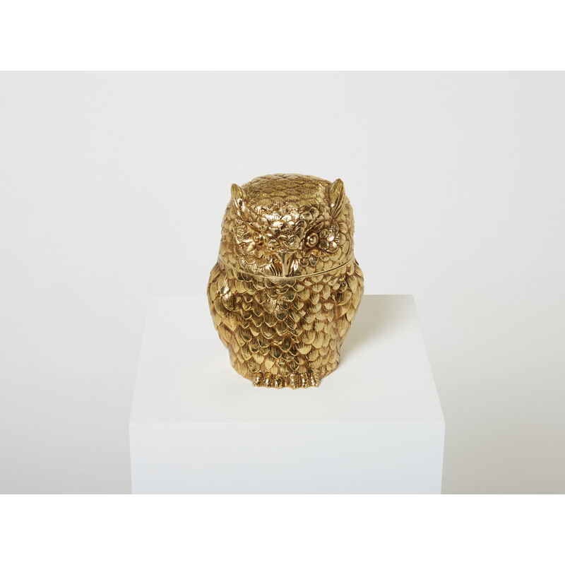 Secchiello per ghiaccio a forma di gufo in metallo dorato di Mauro Manetti, 1960