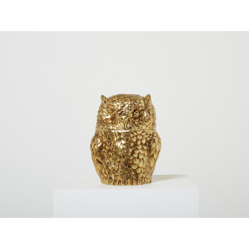 Vintage gilt metal owl ice bucket by Mauro Manetti, 1960