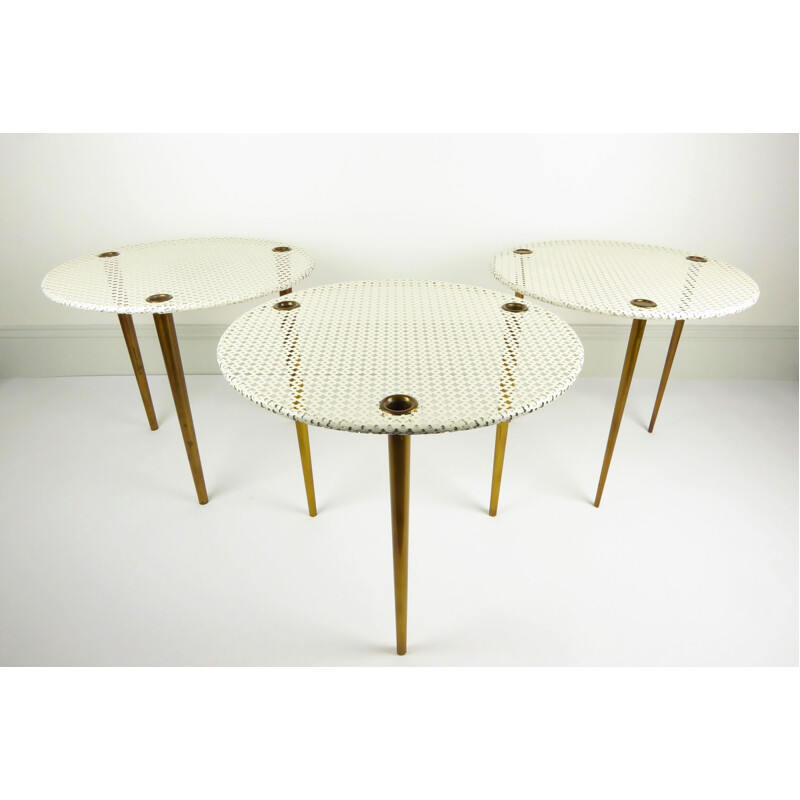 Set of 3 "Partroy" metal and brass nesting tables, Pierre CRUEGE - 1950s