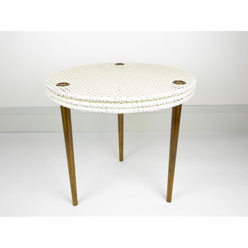 Set of 3 "Partroy" metal and brass nesting tables, Pierre CRUEGE - 1950s