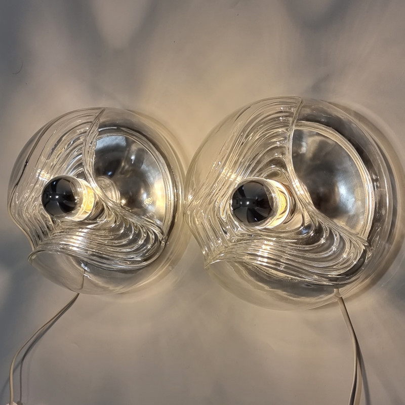 Pair of vintage wave wall lamps by Koch and Lowy for Peill and Putzler, Germany 1970s