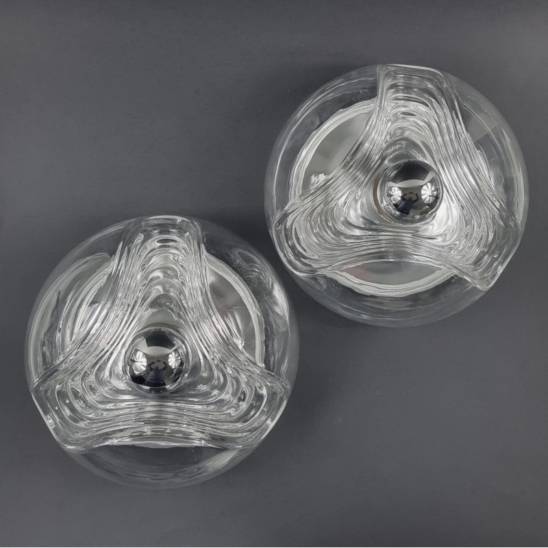 Pair of vintage wave wall lamps by Koch and Lowy for Peill and Putzler, Germany 1970s