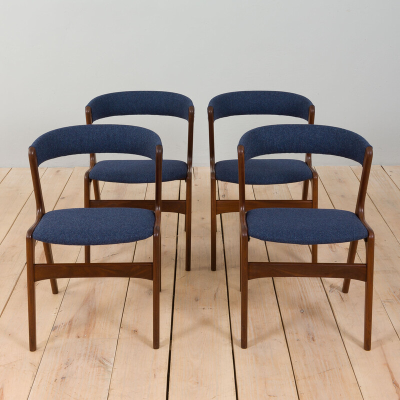 Set of 4 vintage teak Fire chairs by Kai Kristansen for Schou Andersen, Denmark 1960s
