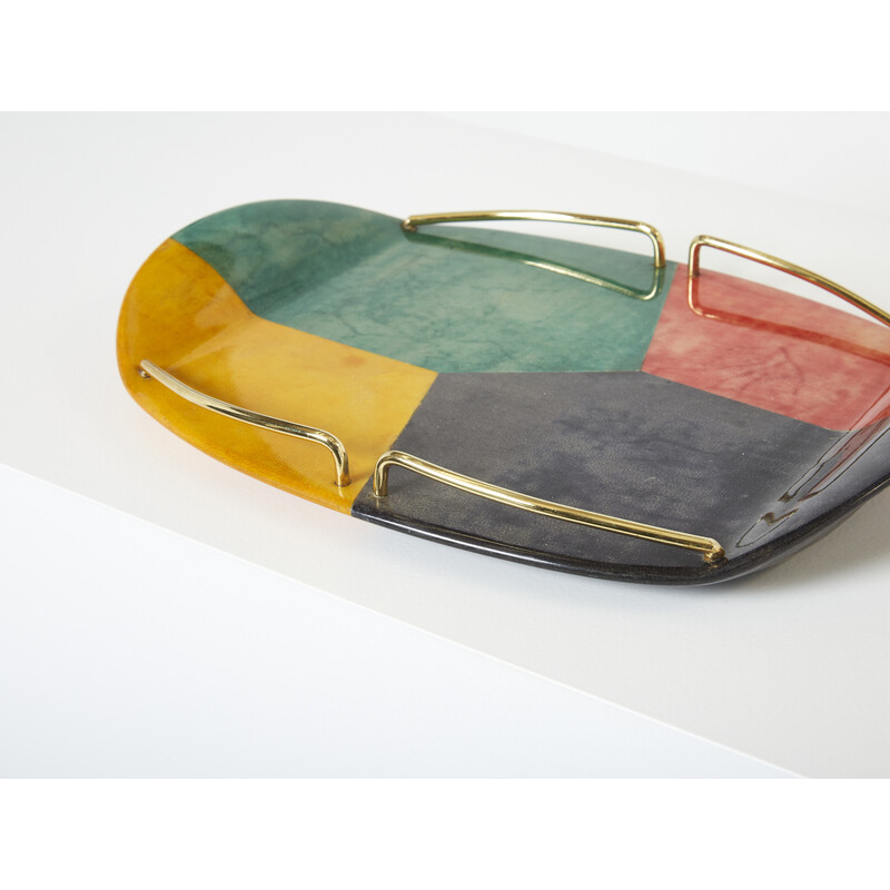 Vintage parchment and brass tray by Aldo Tura for Macabo, 1960