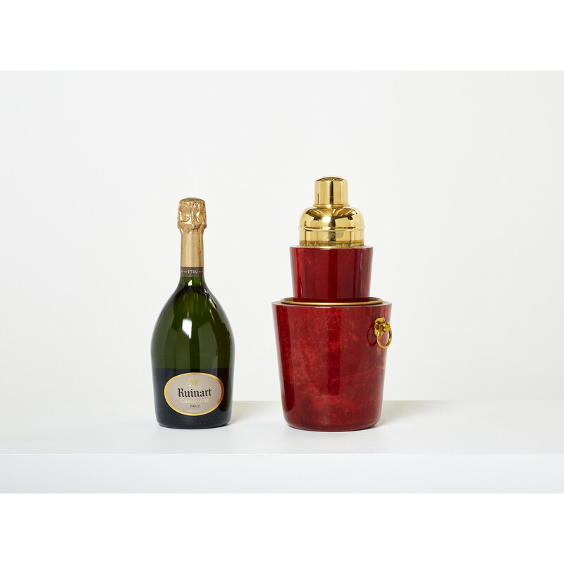 Vintage cocktail set in parchment and brass by Aldo Tura for Macabo Milano, 1960