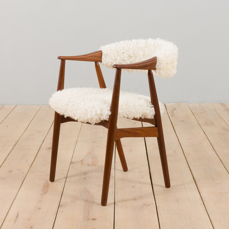 Vintage armchair in teak and natural sheepskin by TH Harlev for Farstrup Møbler, Denmark 1960s