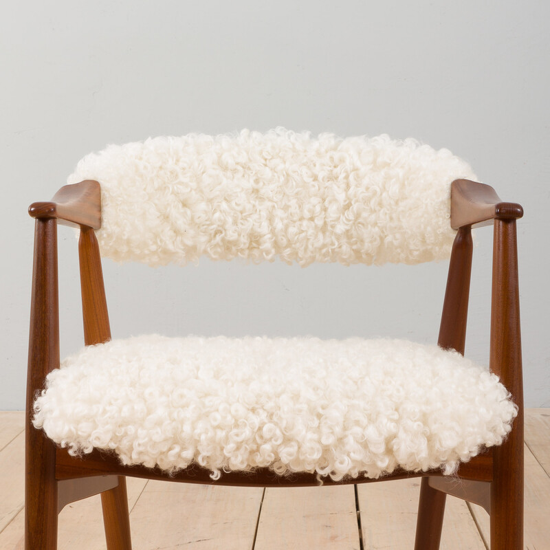 Vintage armchair in teak and natural sheepskin by TH Harlev for Farstrup Møbler, Denmark 1960s