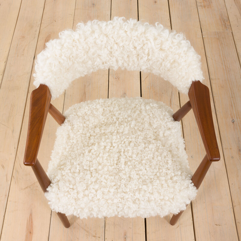 Vintage armchair in teak and natural sheepskin by TH Harlev for Farstrup Møbler, Denmark 1960s