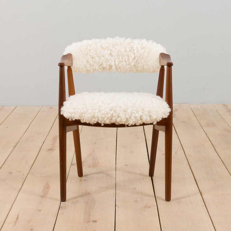 Vintage armchair in teak and natural sheepskin by TH Harlev for Farstrup Møbler, Denmark 1960s