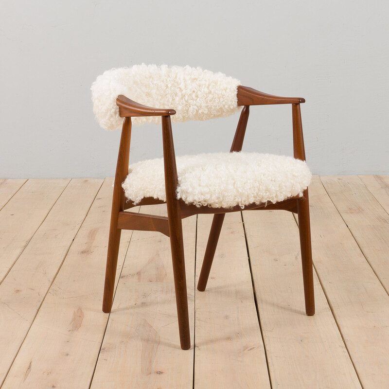 Vintage armchair in teak and natural sheepskin by TH Harlev for Farstrup Møbler, Denmark 1960s