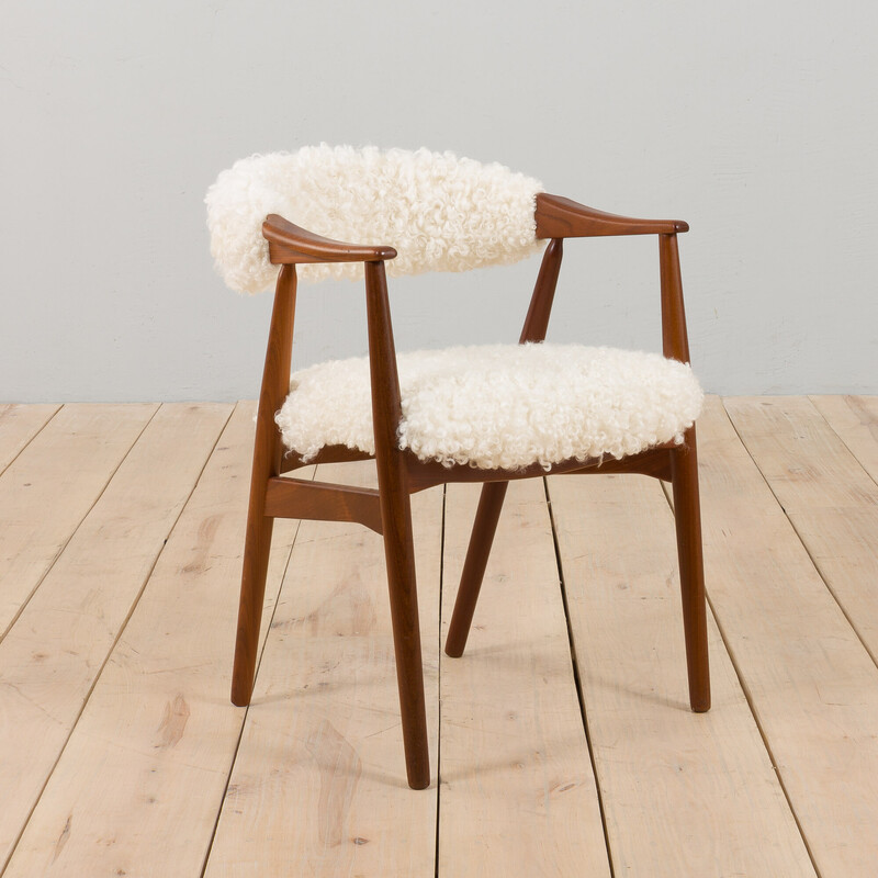 Vintage teak en natuurlijke schapenvacht fauteuil van TH Harlev voor Farstrup Møbler, Denemarken 1960