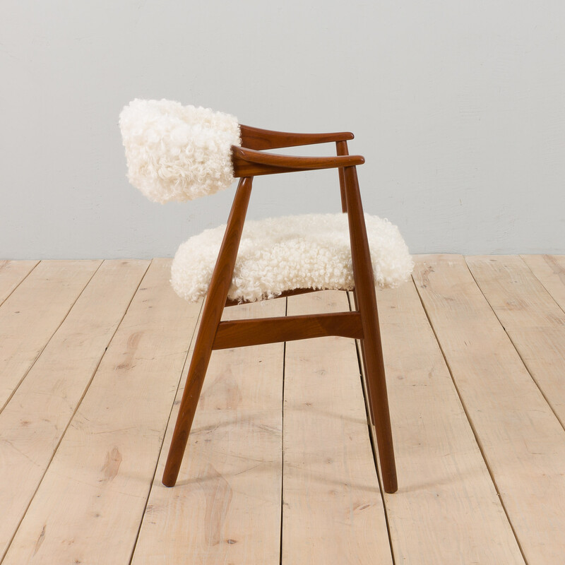 Vintage armchair in teak and natural sheepskin by TH Harlev for Farstrup Møbler, Denmark 1960s