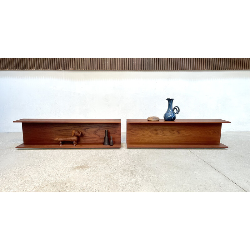 Pair of vintage wall-mounted teak shelves by Walter Wirz for Wilhelm Renz, Germany 1960s