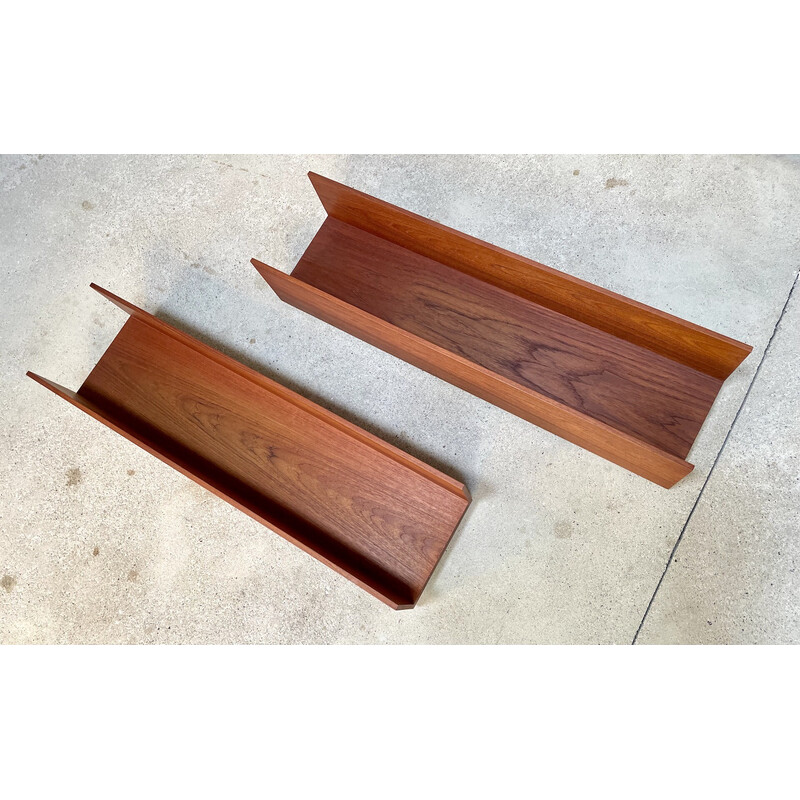 Pair of vintage wall-mounted teak shelves by Walter Wirz for Wilhelm Renz, Germany 1960s