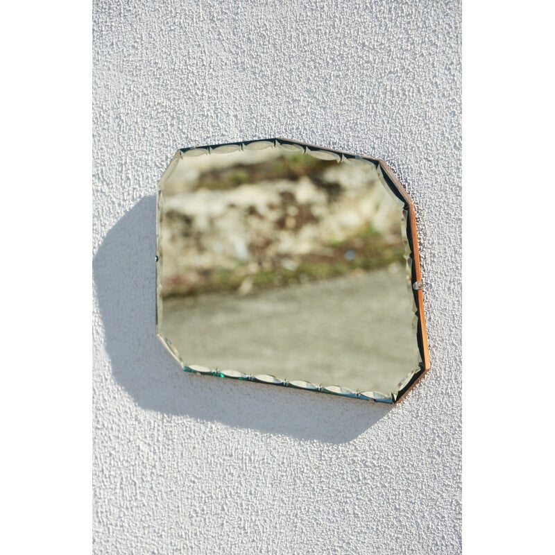 Miroir biseauté rectangulaire vintage "Biscuit", 1950