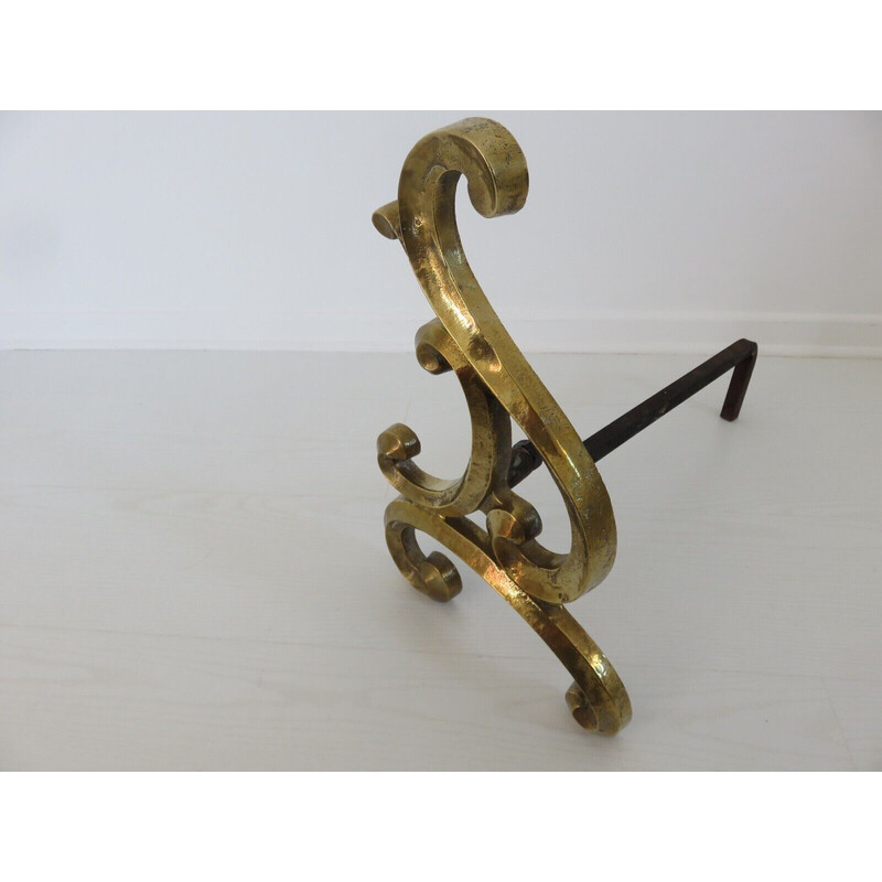 Par de grandes vindimas Art Nouveau andirons em bronze