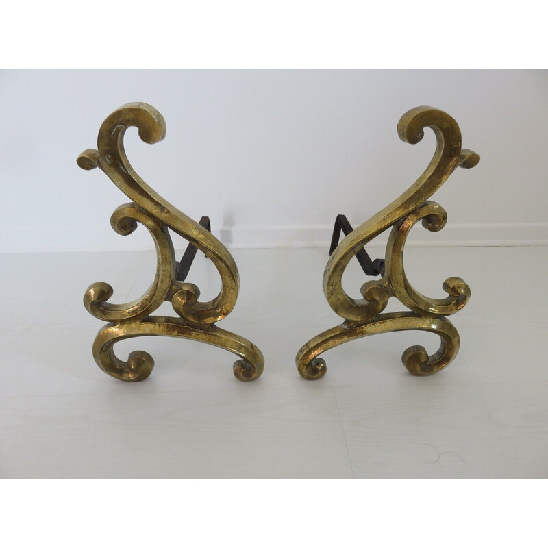 Par de grandes vindimas Art Nouveau andirons em bronze