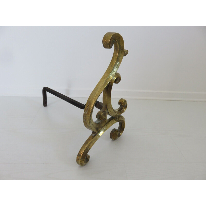 Pair of large vintage Art Nouveau andirons in bronze