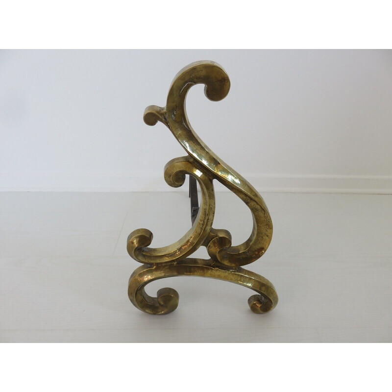 Pair of large vintage Art Nouveau andirons in bronze