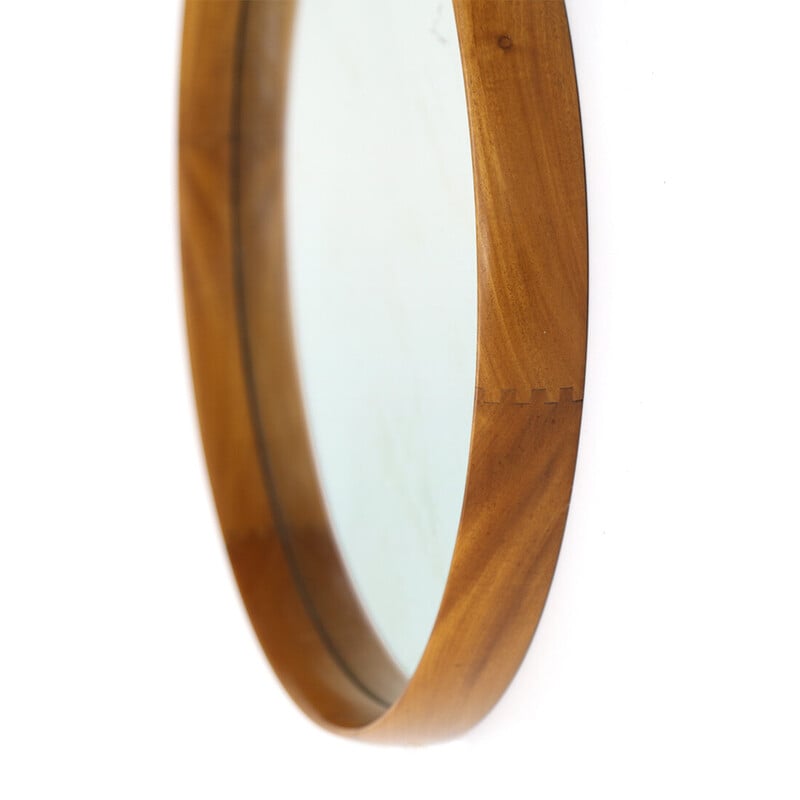 Vintage round mirror with leather strap by Uno and Östen Kristiansson for Luxus, 1960s