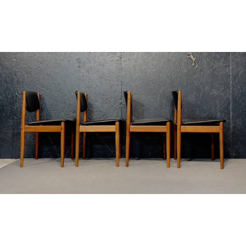 Conjunto de 4 cadeiras vintage modelo 197 de Finn Juhl para França e Filho, Dinamarca