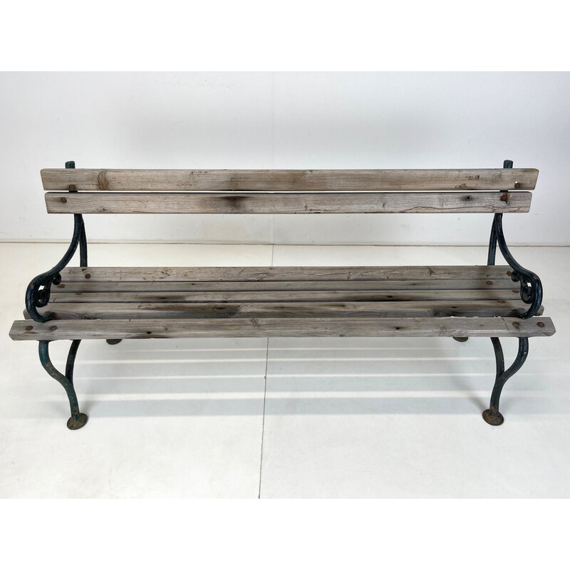 Mid century cast iron and wood solid bench