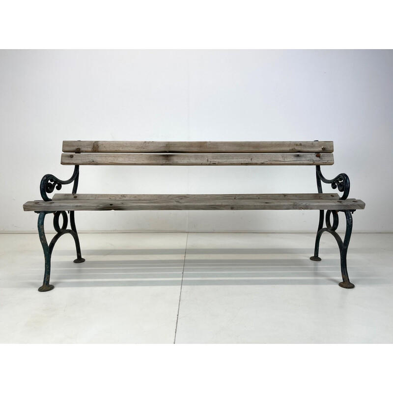 Mid century cast iron and wood solid bench