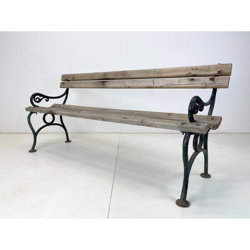 Banc massif vintage en fonte et bois