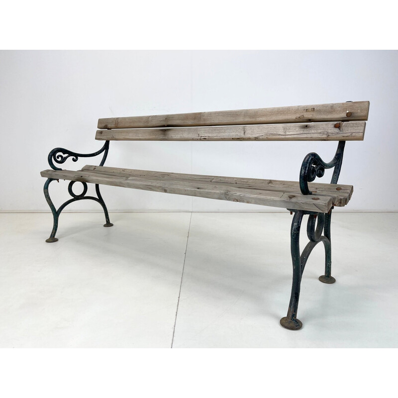 Mid century cast iron and wood solid bench