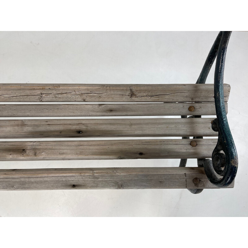 Mid century cast iron and wood solid bench