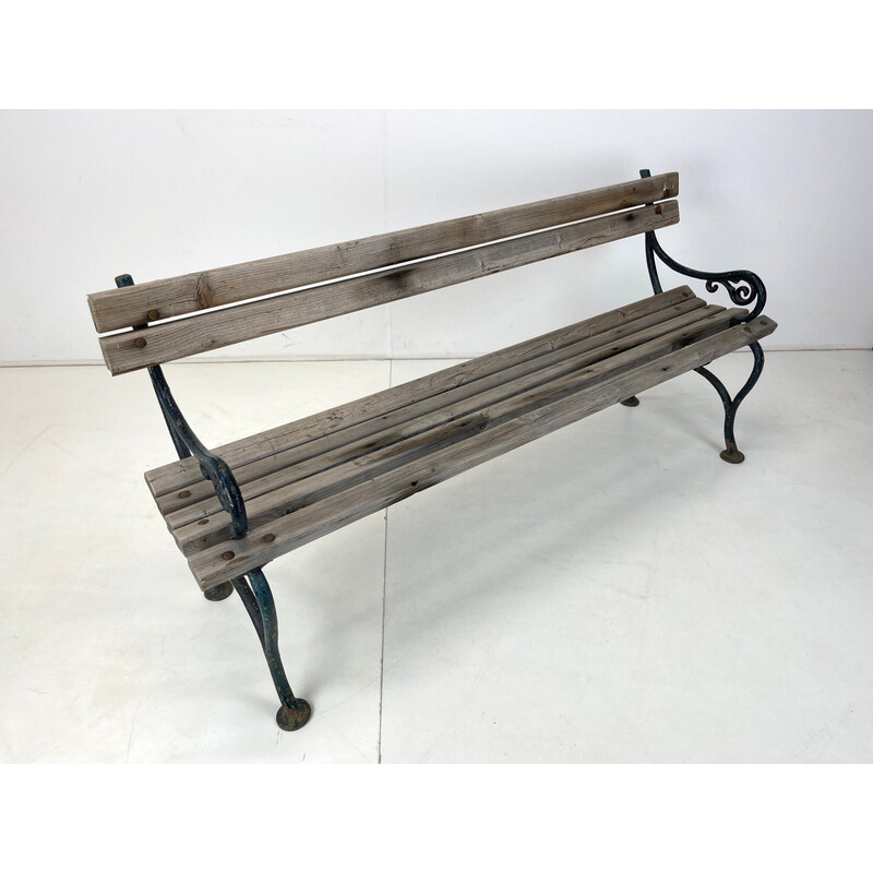 Mid century cast iron and wood solid bench