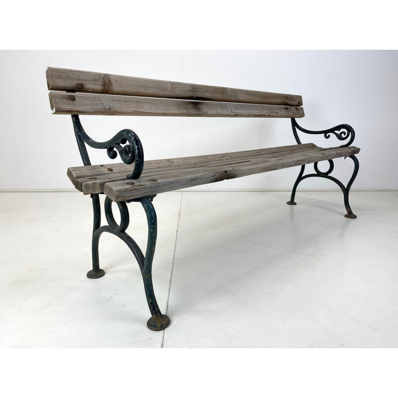 Mid century cast iron and wood solid bench