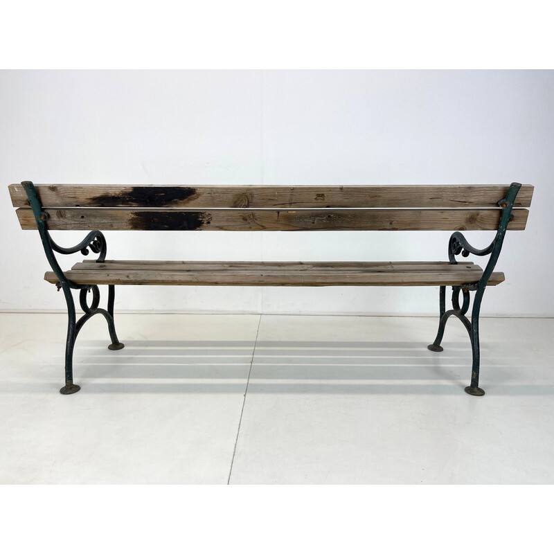 Mid century cast iron and wood solid bench