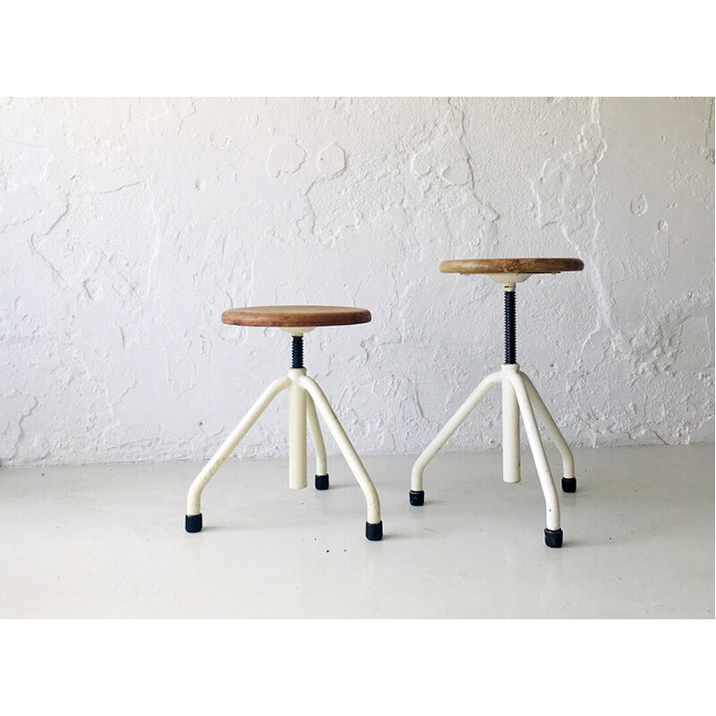 Pair of vintage industrial adjustable stools, 1950s